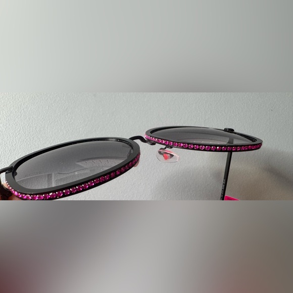 Betsey Johnson Black and Pink square rhinestone oversized metal Sunglasses - Picture 5 of 6